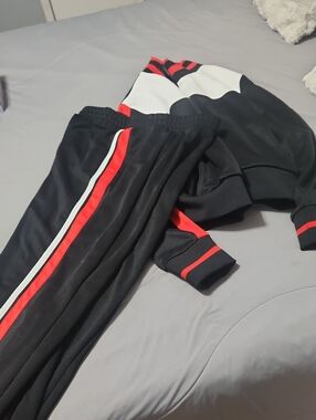 Womens Black Track Pants with Red & White Stripe